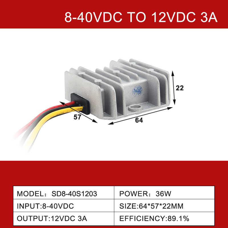 Convertidor de coche Boost Buck DC-DC no aislado de salida única de 8-40V a 12V 3A a 60A