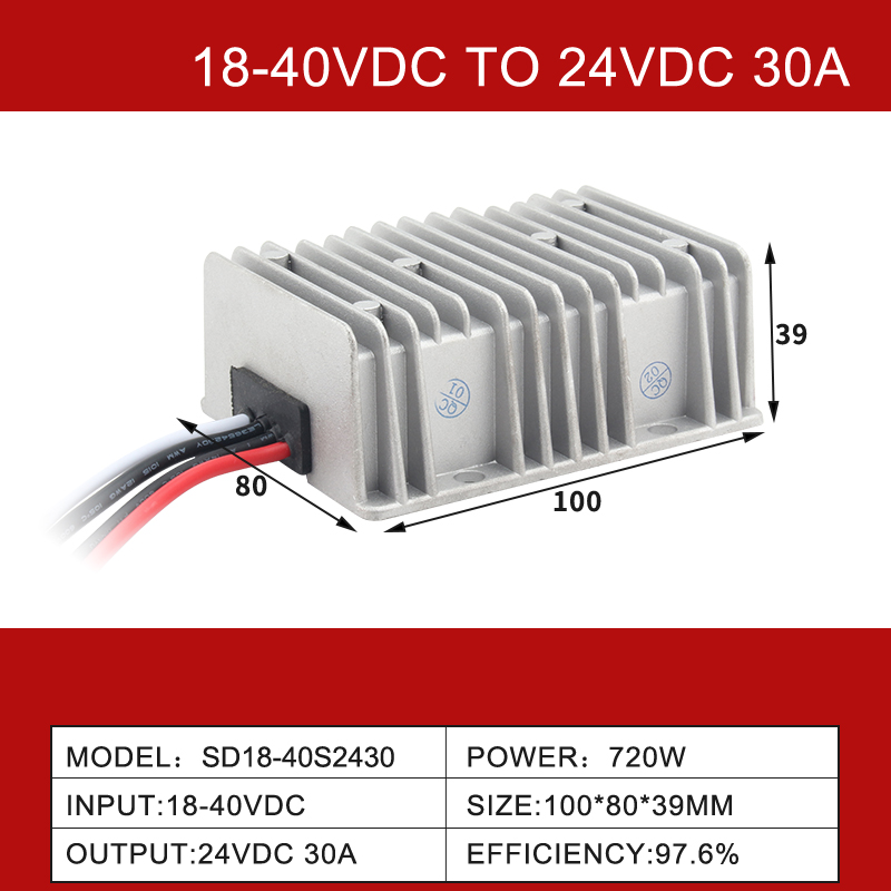 Convertidor de coche Boost Buck DC-DC no aislado de salida única de 9-40V a 24V 2-30A