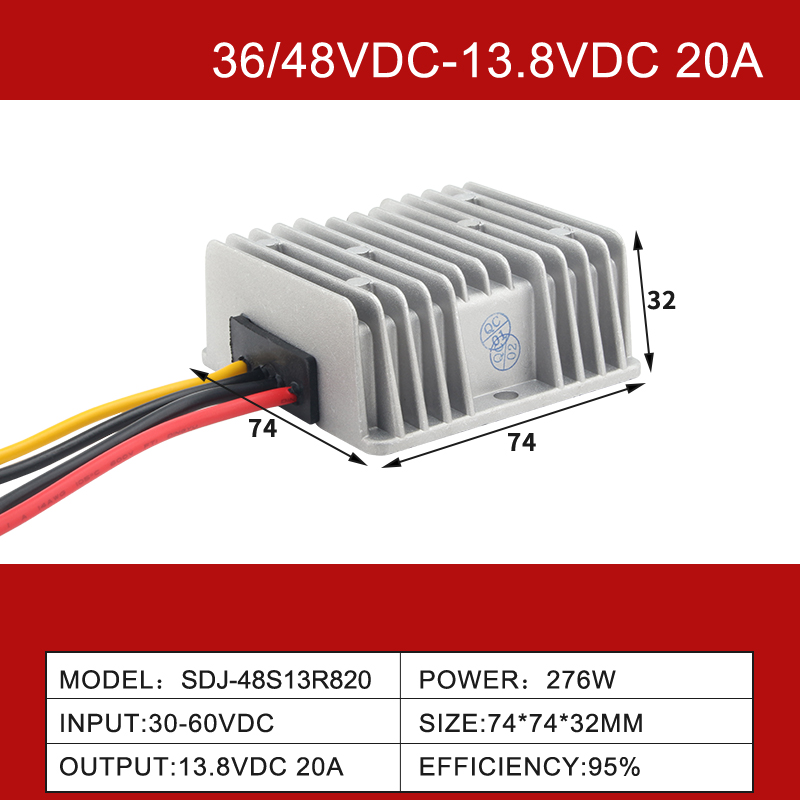 Convertidor CC-CC no aislado IP68 reductor de salida única de 36 V/48 V CC a 13,8 V CC de 5 A a 100 A 