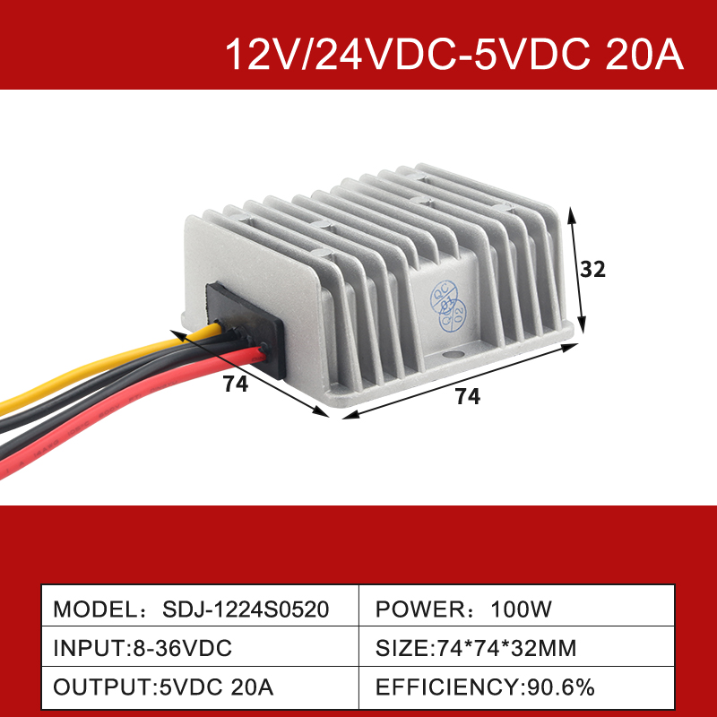 12V/24VDC a 5VDC 3A a 60A Convertidor DC-DC Buck IP68 impermeable no aislado 