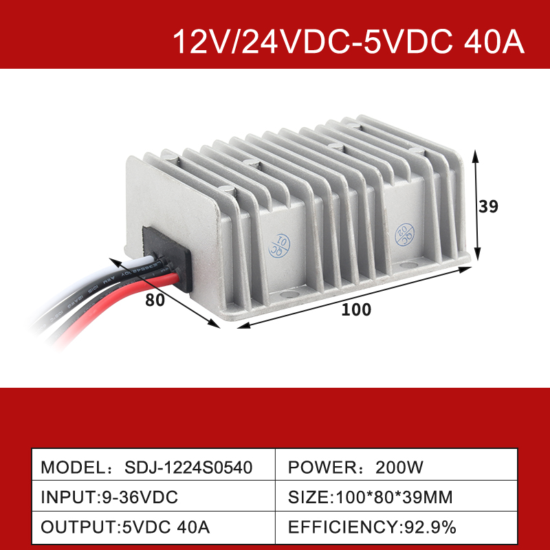 12V/24VDC a 5VDC 3A a 60A Convertidor DC-DC Buck IP68 impermeable no aislado 