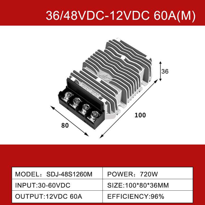 Convertidor de fuente de alimentación CC reductor de 36V/48V a 12V 3A a 100A para vehículos eléctricos